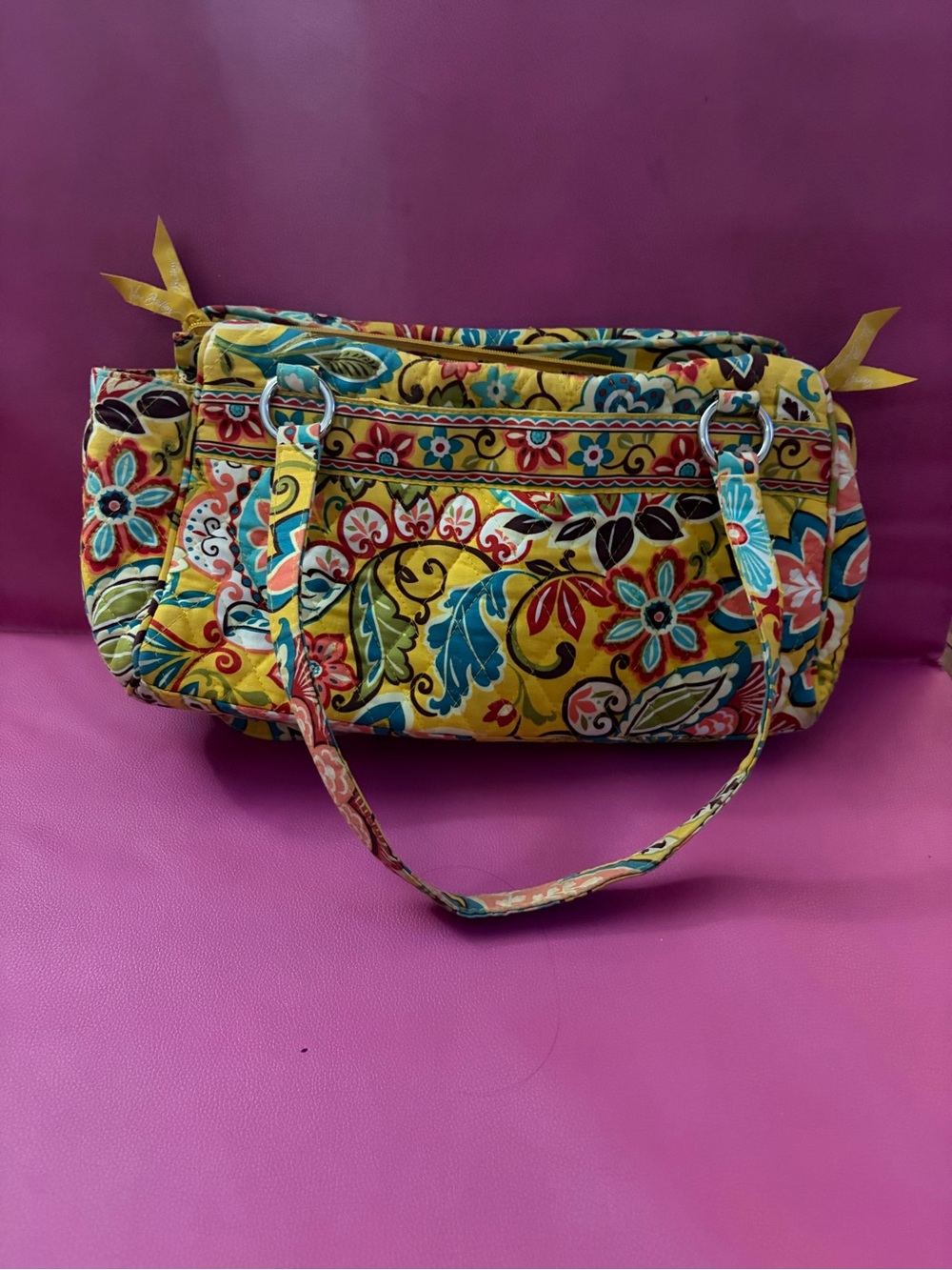 Vintage Vera Bradley Bright Floral Quilted Shoulder Bag - Yellow